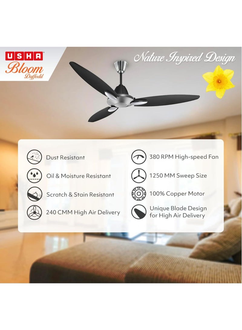 أوشا USHA Bloom Daffodil 1250mm|BEE Star Rated | Goodbye Dust Ceiling Fan | 2 Year Warranty | (Sparkle Grey and Black) Pack of 1 - Image 3